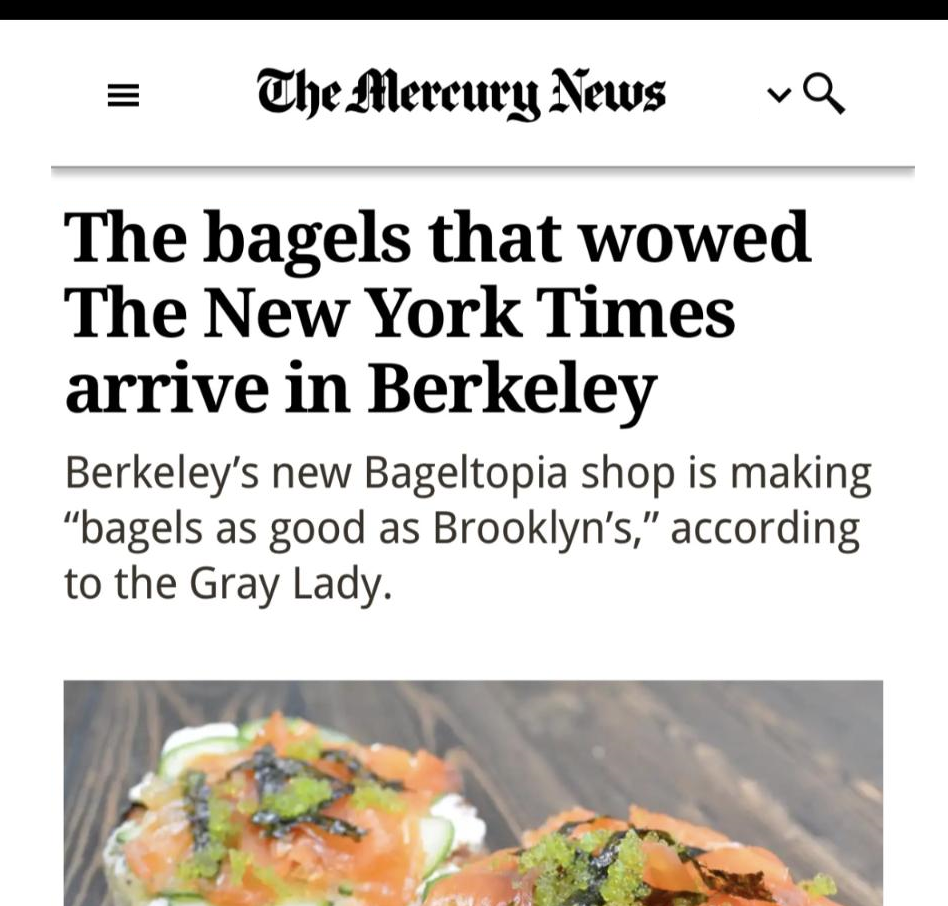 Mercury News Article Headline on BAGELTOPIA