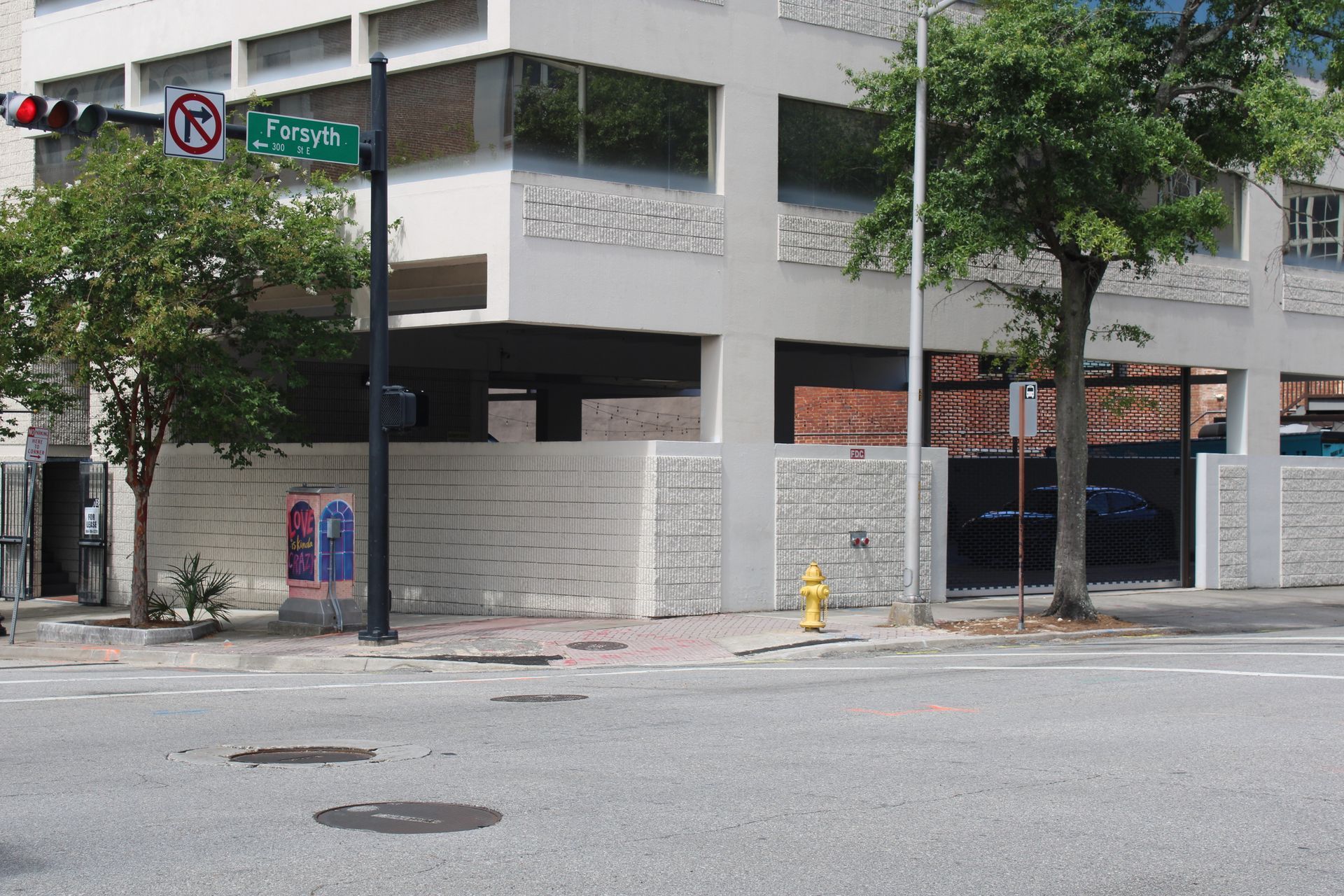 A street with a no parking sign on it