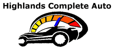 Highlands Complete Auto logo: black car silhouette with wrench, speedometer graphic, and text. | Highlands Complete Auto