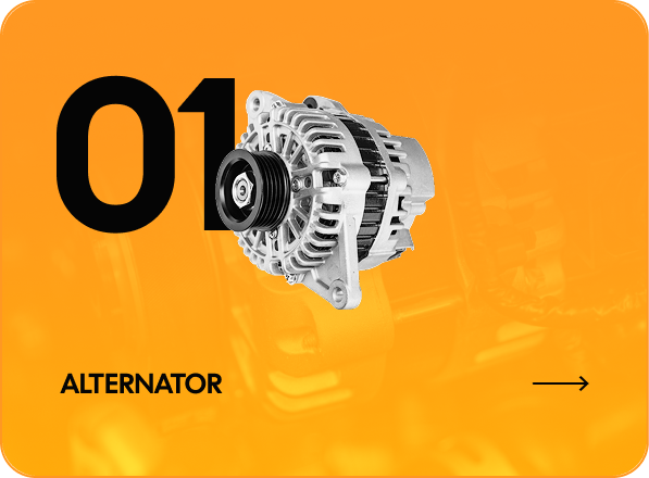 Alternator, a car part, on an orange background with the number "01". | Highlands Complete Auto