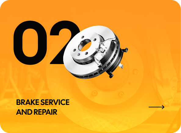 Brake service and repair with a car brake rotor on an orange background. | Highlands Complete Auto