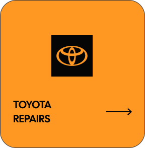Orange square with Toyota logo, text 