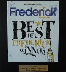 Award of Carriage House Automotive - Best of Frederick Winner