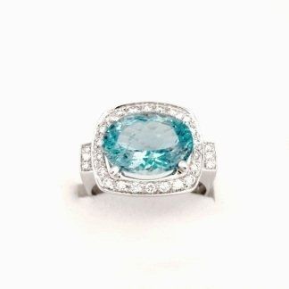 Cattelan - anello oro bianco 750  Diamanti e topazio azzurro - mod. Alessia