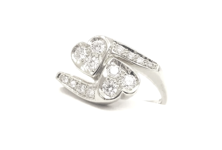 Cattelan - anello diamanti - oro bianco 750 - mod. due cuori