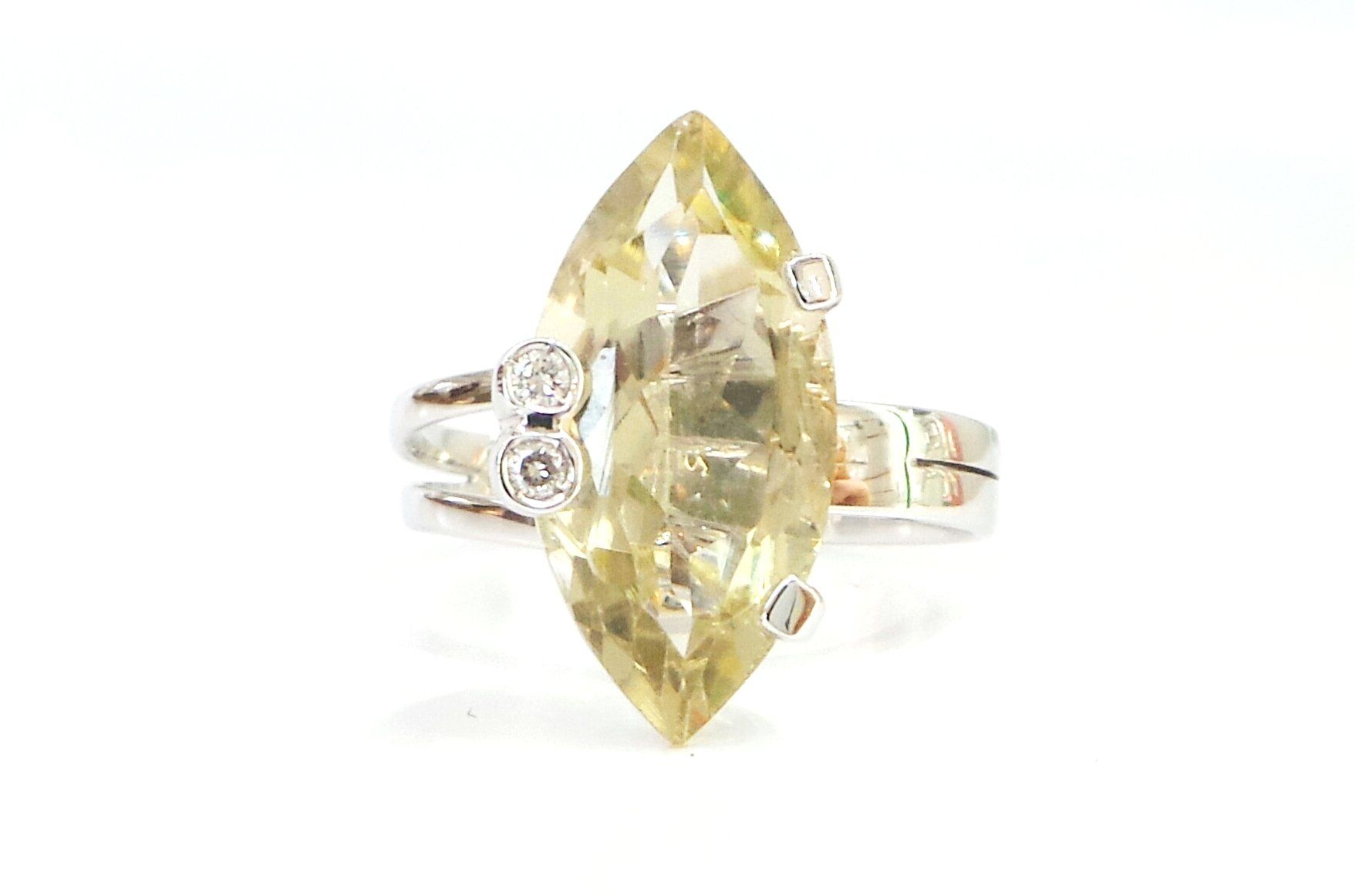 Cattelan - anello oro bianco 750 Quarzo lemon e Diamanti