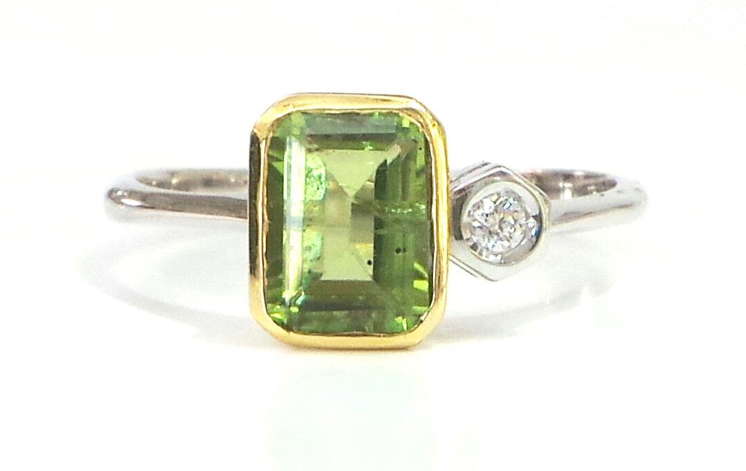 Cattelan - anello oro bianco e giallo 750 - peridoto naturale e diamante