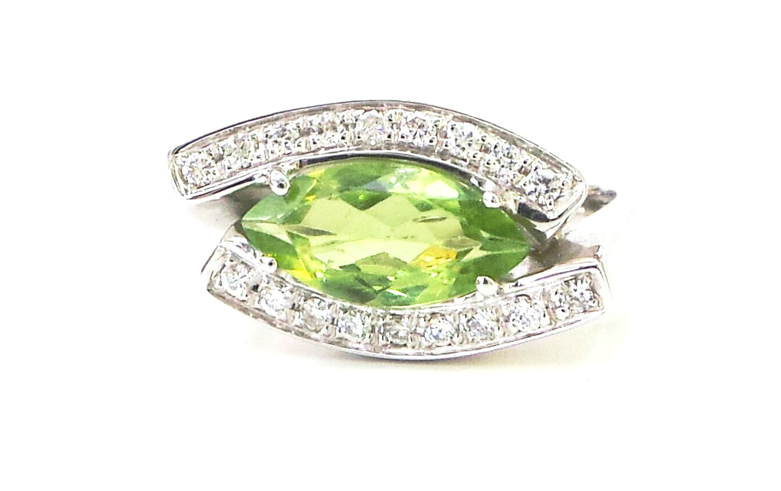 Cattelan - anello peridoto navette e diamanti - oro bianco 750