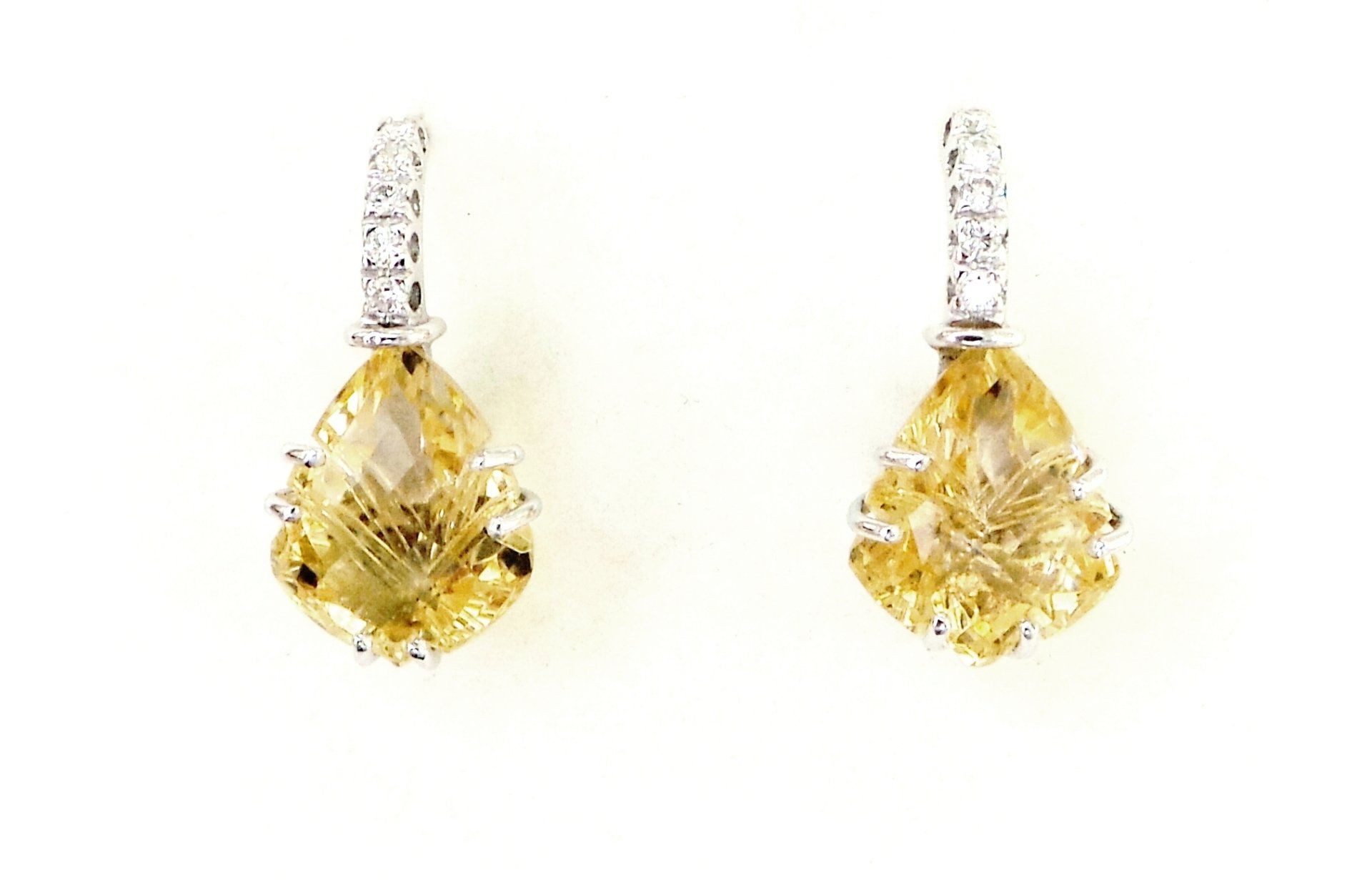 Cattelan - orecchini oro bianco 750 quarzo citrino inciso e Diamanti