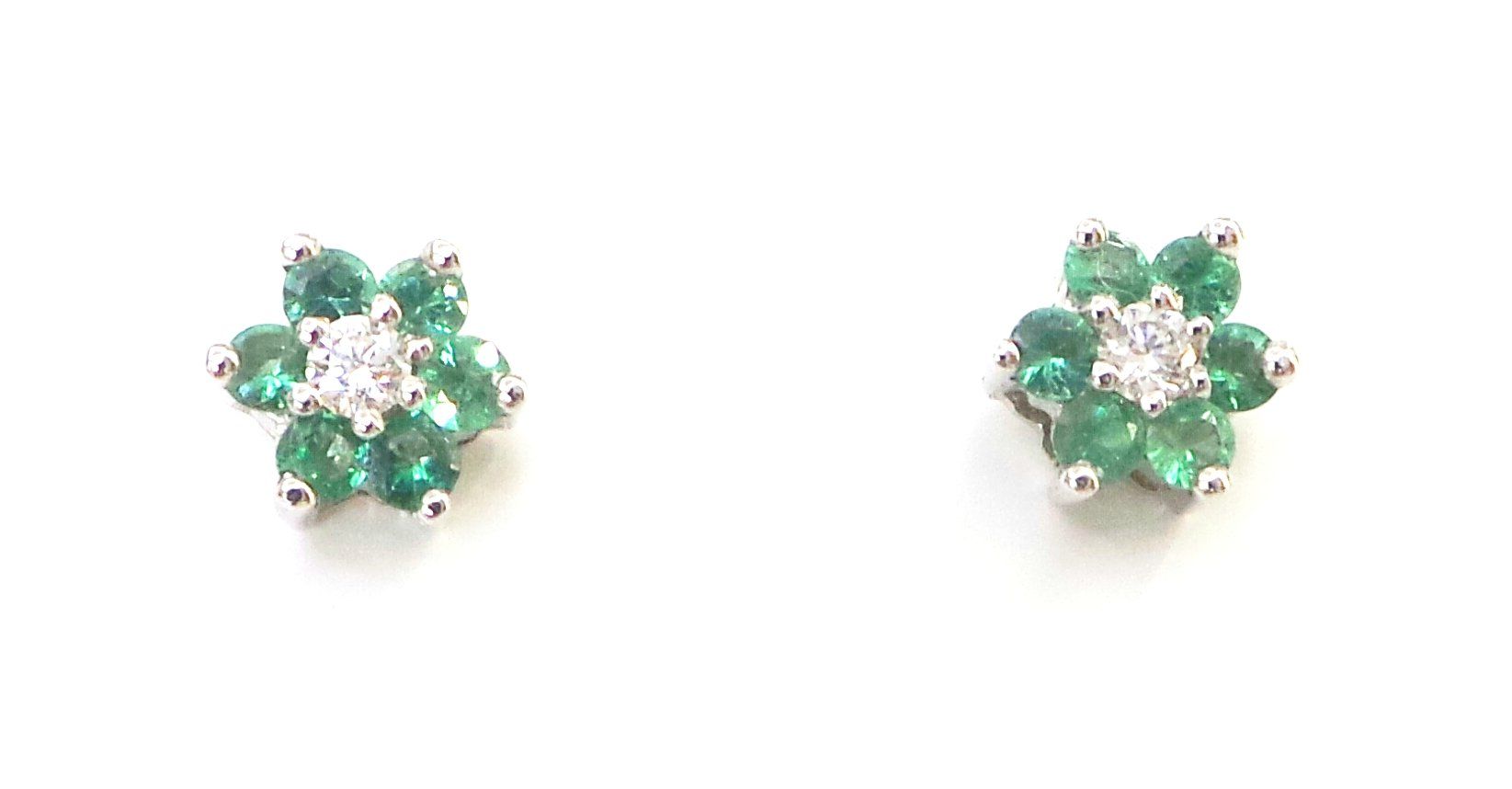 Cattelan - orecchini smeraldi naturali e diamante in oro bianco 750 modello pavè