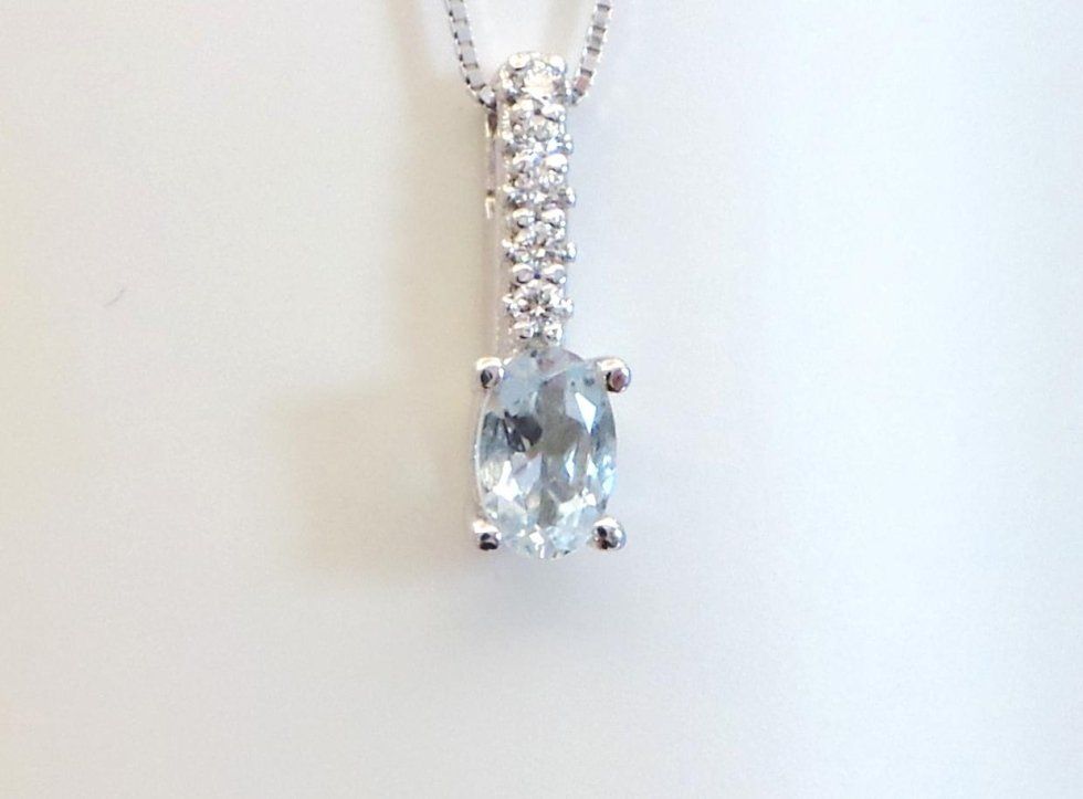 Cattelan - ciondolo con acquamarina naturale e diamanti - oro bianco 750