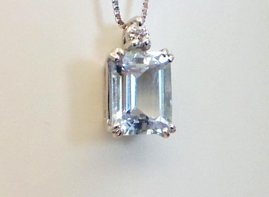 Cattelan - ciondolo con acquamarina taglio smeraldo e diamante - oro bianco 750