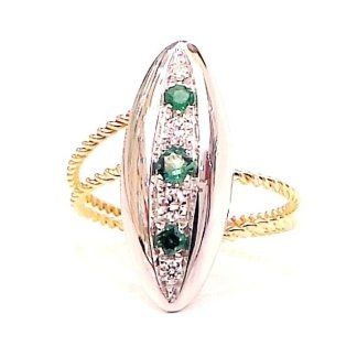 Cattelan - anello oro bianco e giallo 750 - smeraldi naturali e diamanti - mod. Alba