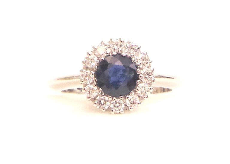 Cattelan - anello pavè - oro bianco 750 diamanti e zaffiro blu naturale