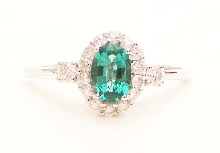 Cattelan - anello pavè - oro bianco 750 diamanti e smeraldo naturale