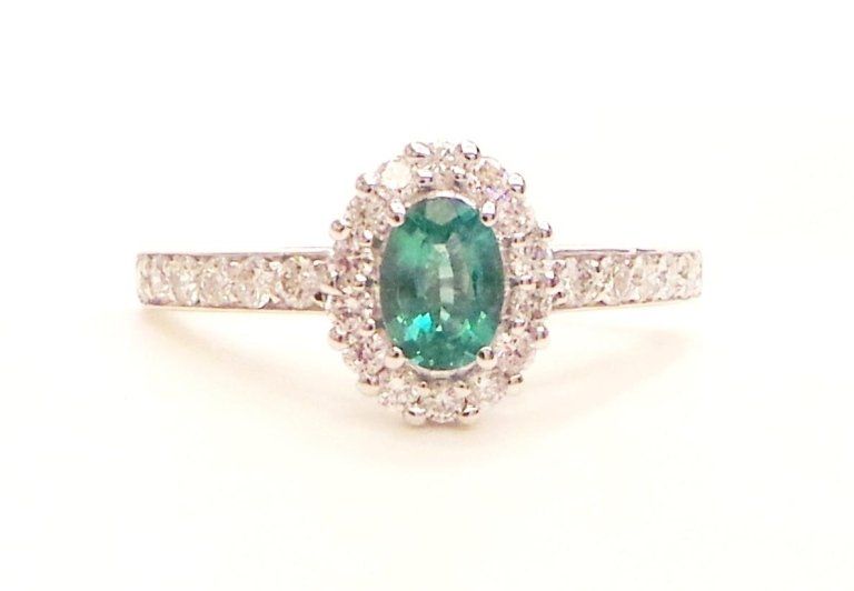Cattelan - anello pavè - oro bianco 750 diamanti e smeraldo naturale