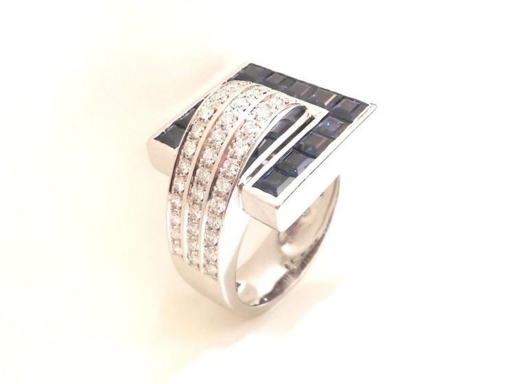 Cattelan - anello oro bianco 750 Diamanti e Zaffiri blu naturali - mod. Magda