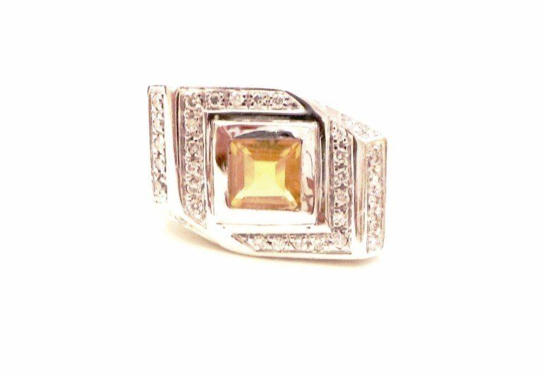 Cattelan - anello oro bianco 750 - quarzo citrino carrè e diamanti - mod. Elisa