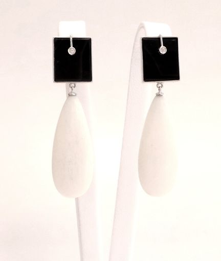 orecchini oro bianco 750 Onici - Diamanti - Goutte d' Os - Oro bianco 750