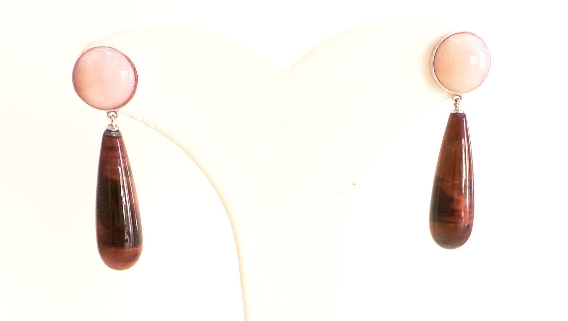 orecchini oro bianco 750 Opale rosa - Occhio di tigre - Oro bianco 750