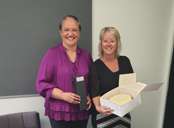 PN Personnel's Christine celebrates with Angela (left) on her placement at Massey University