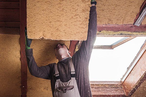 man installing insulation in ceiling