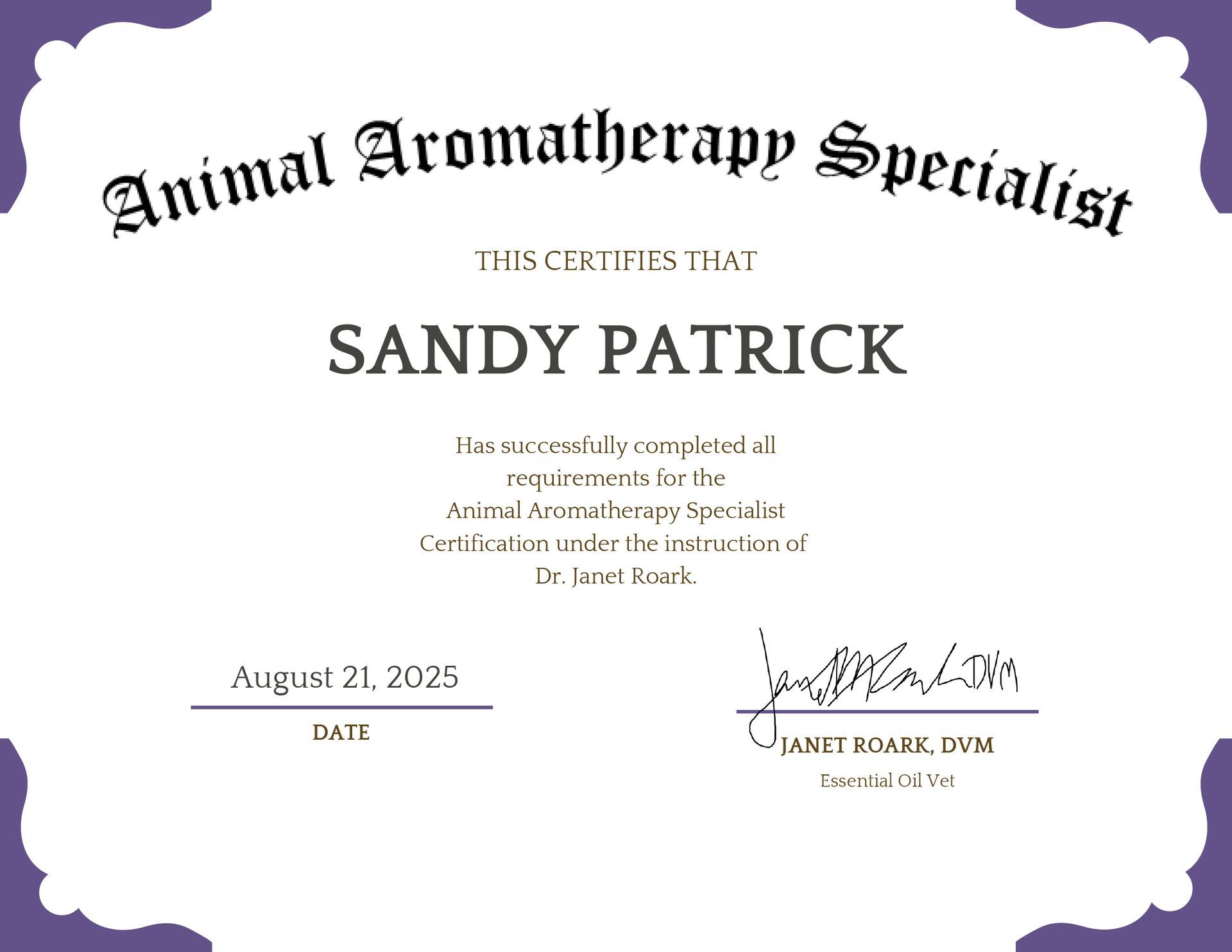 A certificate that says center for pet loss grief , llc certified pet loss specialist - level 1 - individual certification.