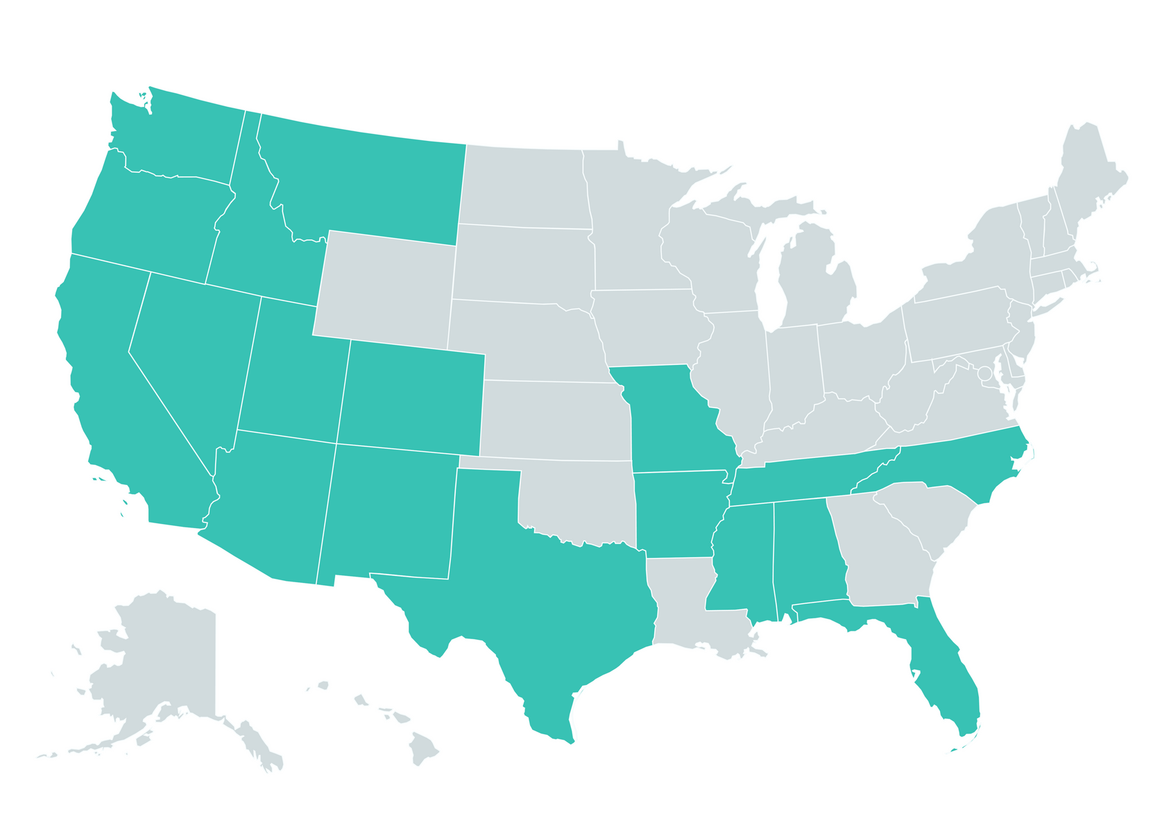 A blue and white map of the united states