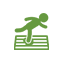 A green icon of a person falling down a ramp.