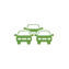 Three green cars are stacked on top of each other on a white background.