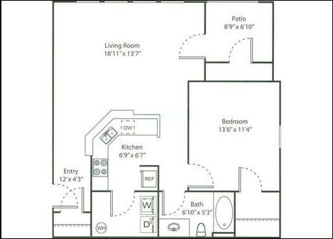 Floor Plan: 1 Bed · 1 Bath · 793 SQ. FT.