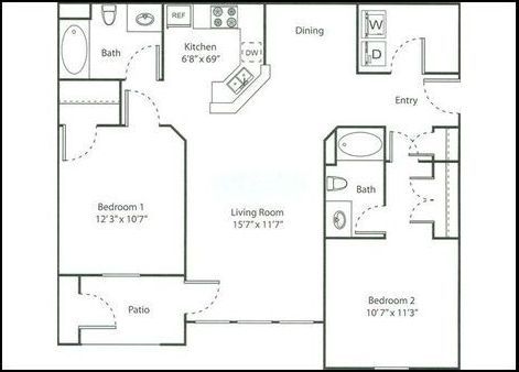 Floor Plan: 2 Bed · 2 Bath · 1,012 SQ. FT.