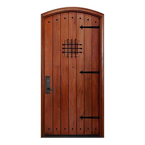 Arched top solid wood planked panel entry door