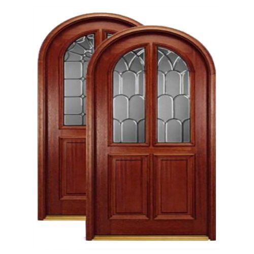 Radius top half lite wood panel exterior door