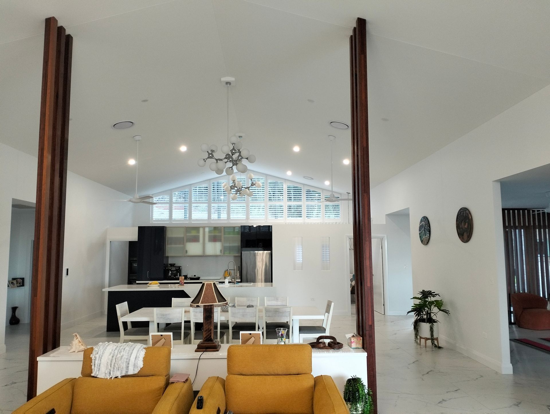 Open-concept Living Space With Kitchen, Dining Area, and Seating — Seaview Blinds & Shutters in Rockhampton, QLD