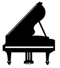 Black silhouette of a grand piano with lid open