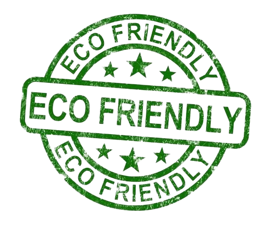 A green stamp that says eco friendly on it