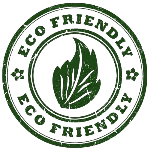A green eco friendly stamp with a leaf in the center