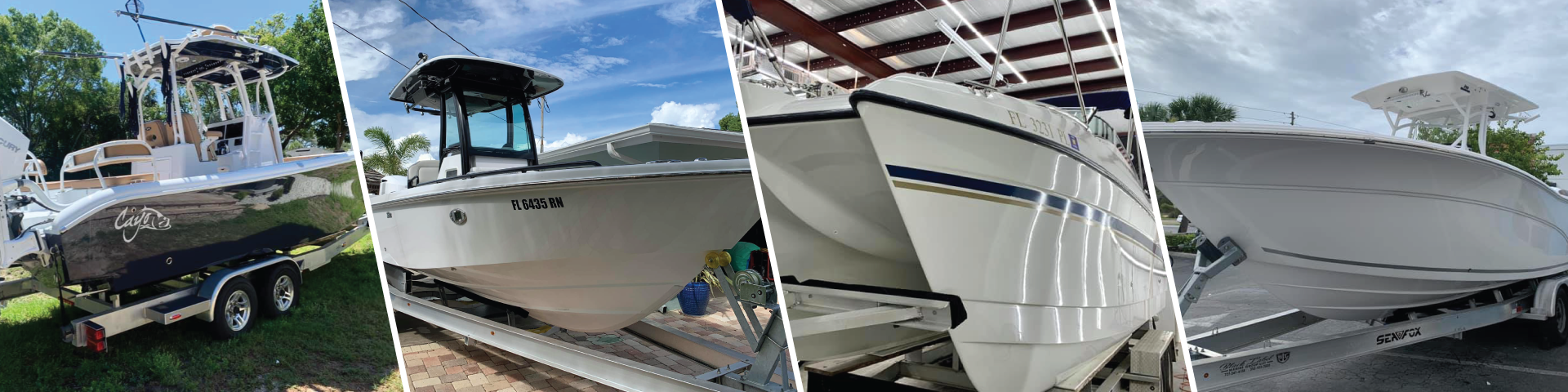 A collage of four pictures of different types of boats.