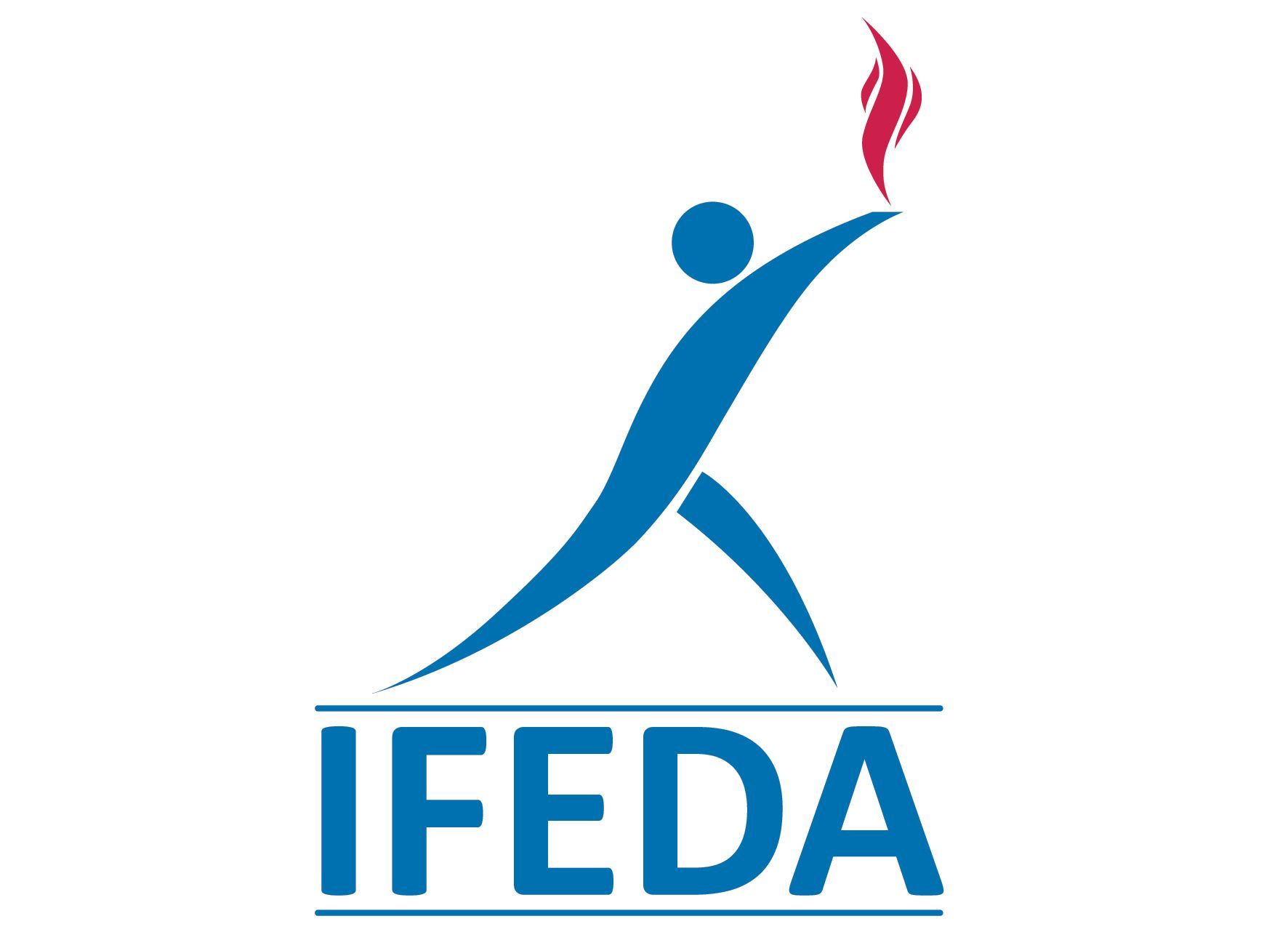 Blue figure holding torch; IFEDA logo.