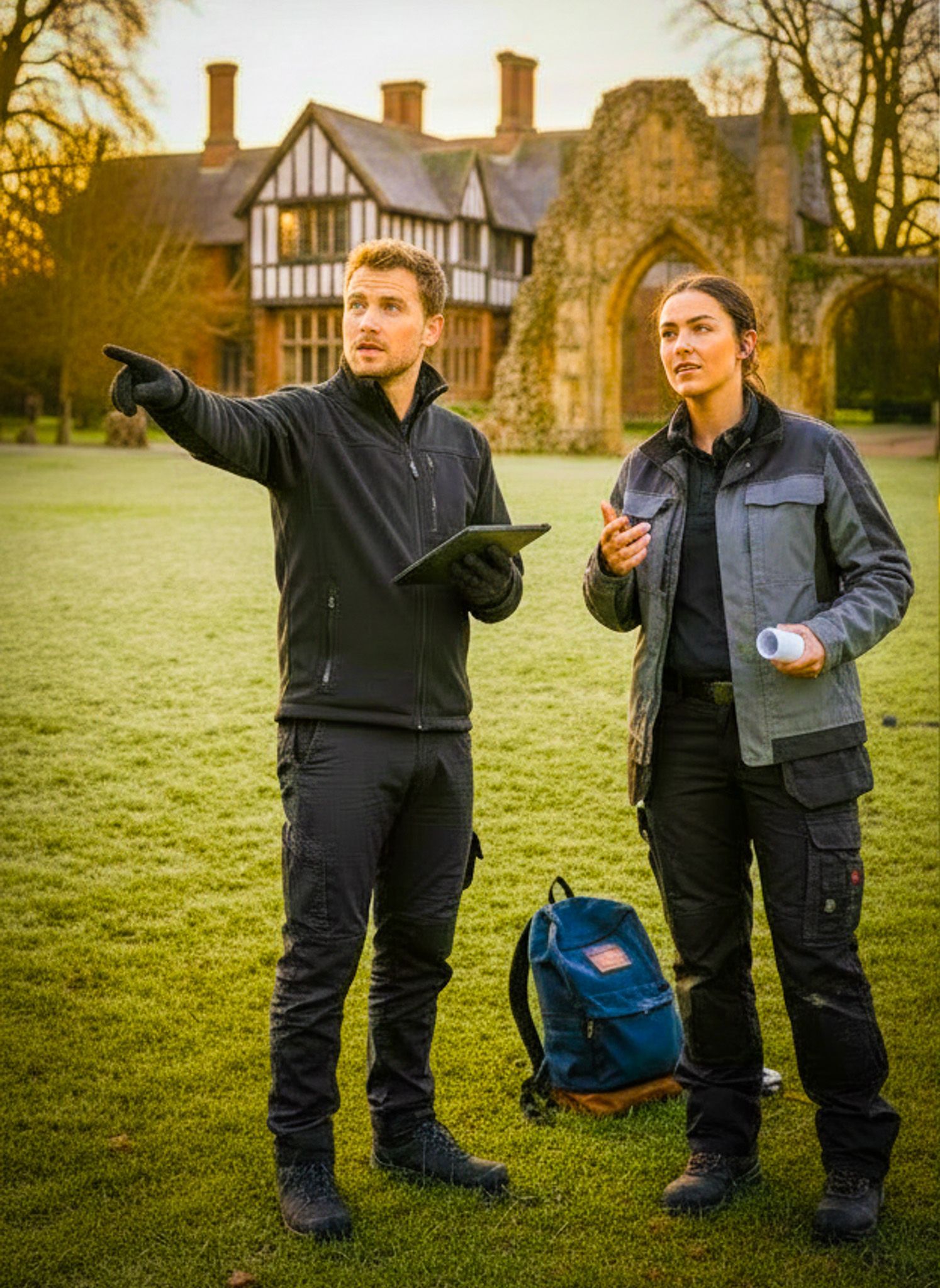 Surveying the site venue of the Christmas Light trail for production elements.