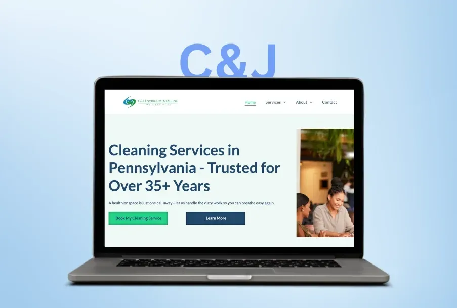 A laptop computer is open to a website for cleaning services in pennsylvania.