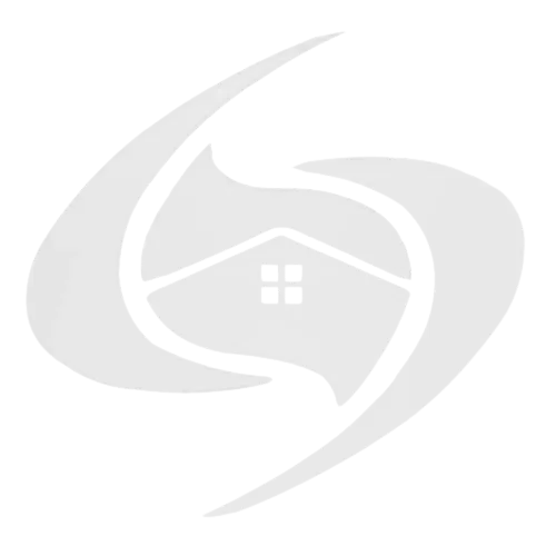 A white swirl with a house in the middle on a white background.