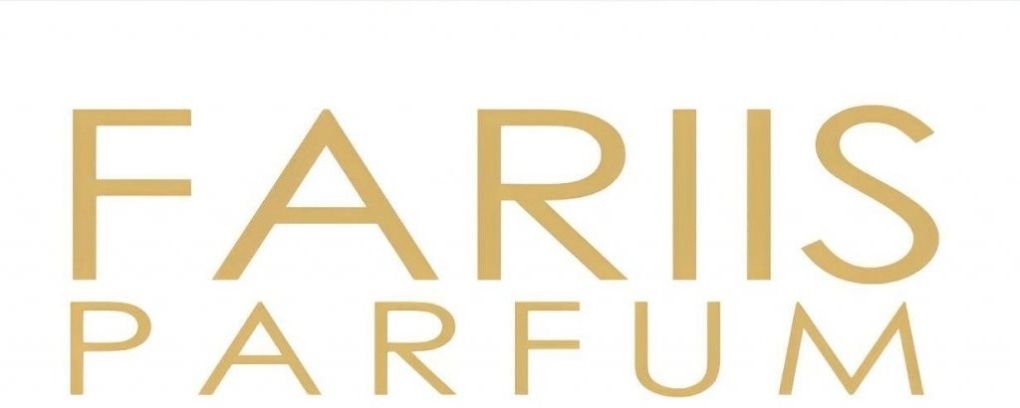 FARIS PARFUM gouden logo op een witte achtergrond