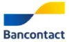Het Bancontact-logo in blauwe en gele tekst met een gebogen gele banner boven het woordmerk.