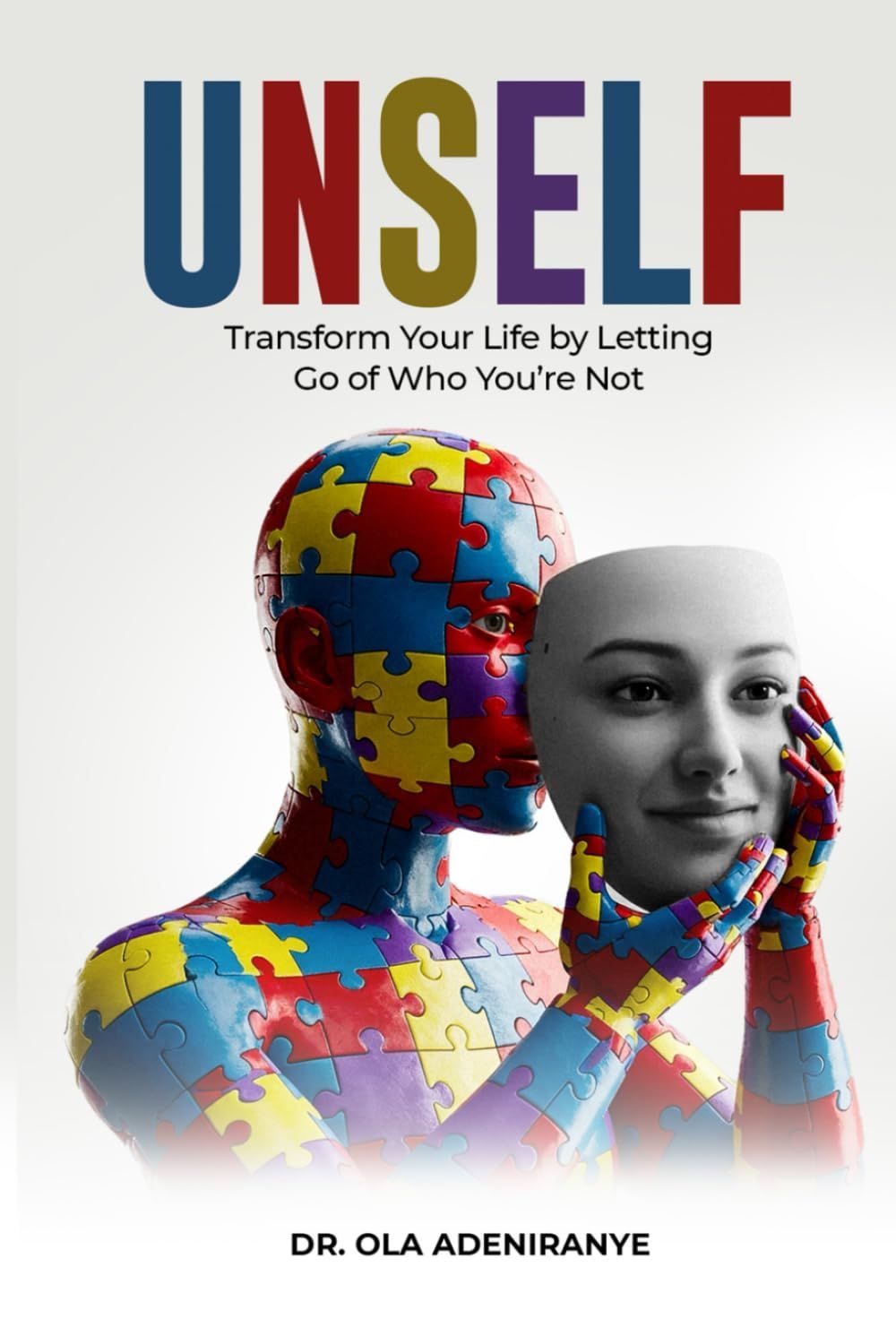 Puzzle pieces shaped head with a mask that looks like a face