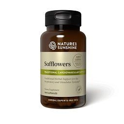 bottle of Natures Sunshine Safflowers encapsulated herbs