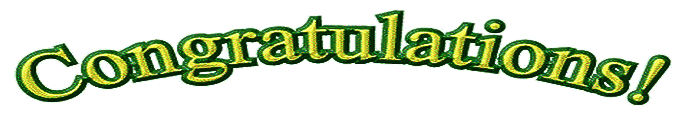the word congratulations is written in green on a white background
