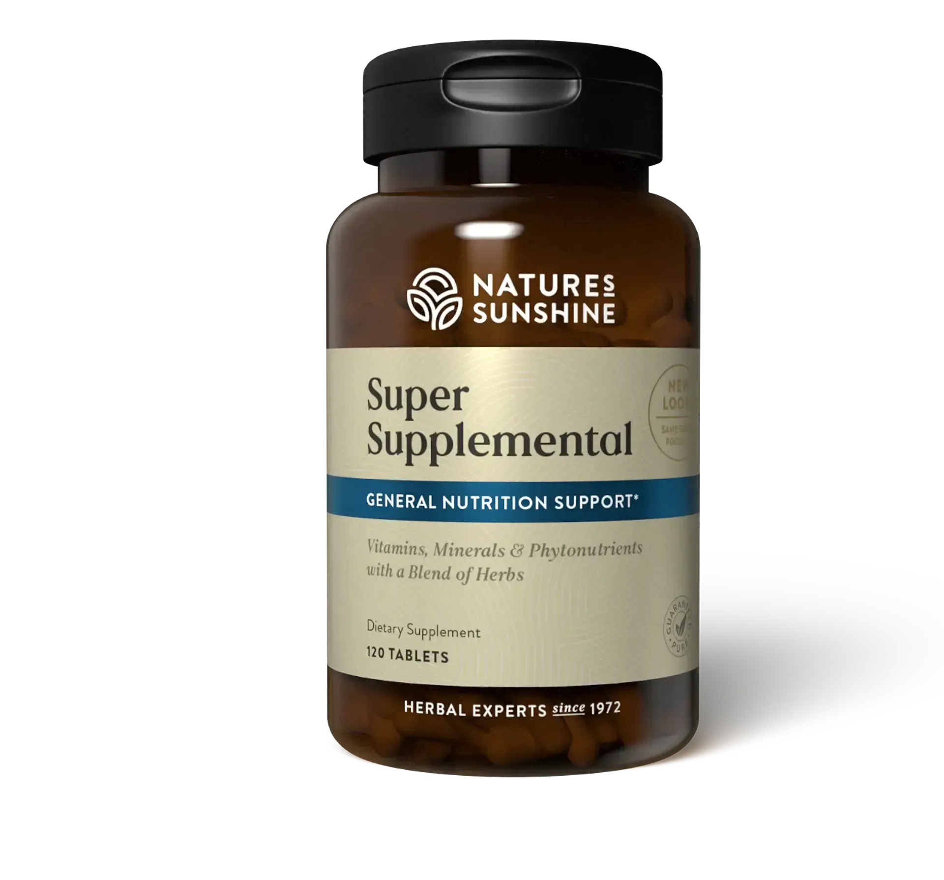 brown bottle with blue green body with writing stating i is a supplemental Vitamin