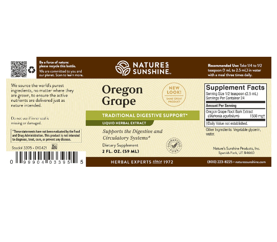 a bottle of nature 's sunshine oregon grape supplement facts .